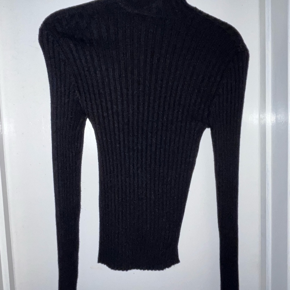 Black Ribbed Women's asymmetrical Sweater mock turtle neck